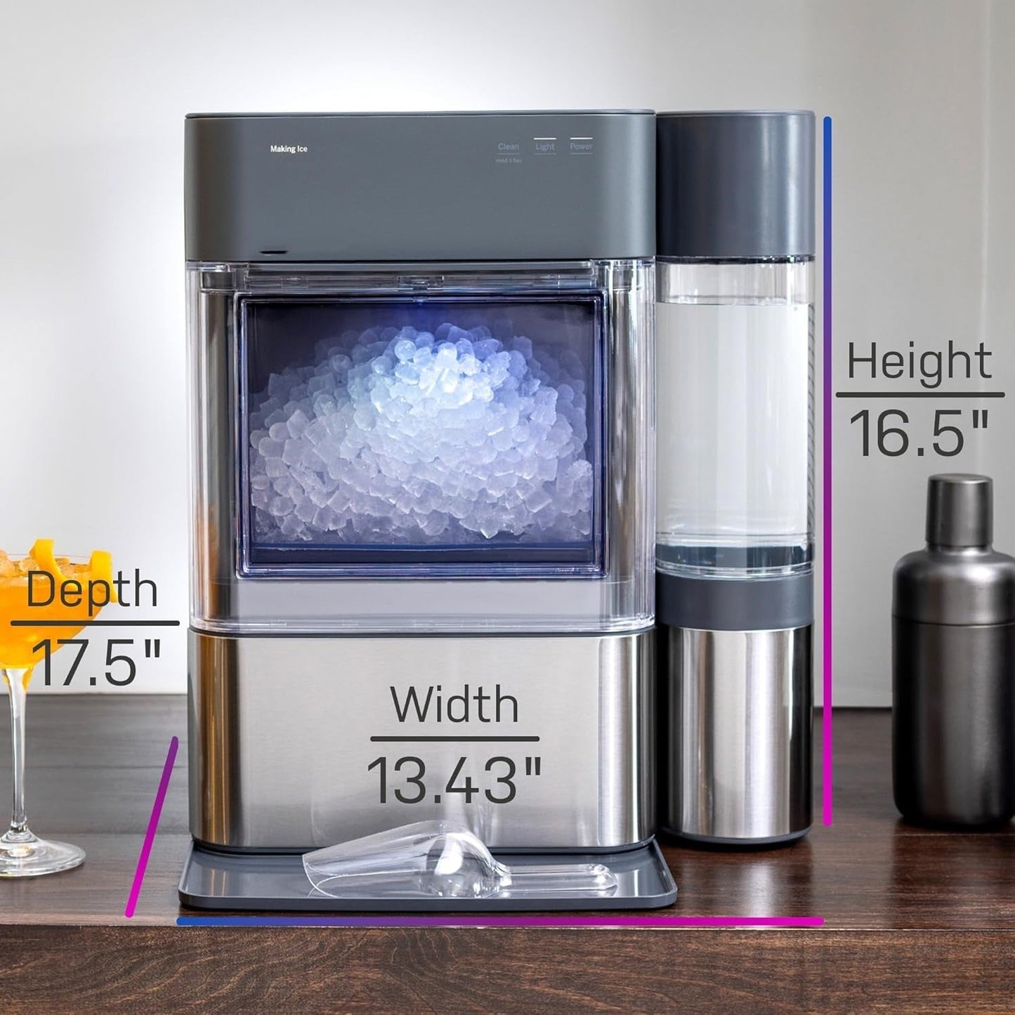 Ice Maker with 1 Gallon Tank, Stainless Steel